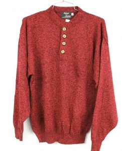Rare VTG Mens Sweater  Indeed for Hilton M NWT 1970s Red Black Acrylic LS Henley