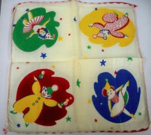 Vintage Childrens Hanky Circus Clowns 1940s ( 2 ) Matching