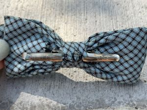 Best Clip Bow Tie  Blue Plaid Rayon Clip-On Vintage 1940s USA  - Fashionconstellate.com