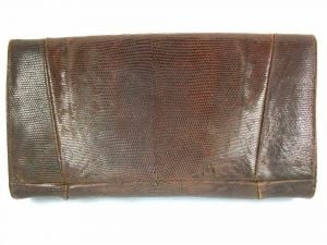 Vintage Ladies Purse Brown Reptile Clutch Bag 1940’S Monogrammed WR - Fashionconstellate.com