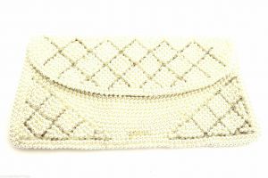 Vintage Purse Evening  Bag Champagne Beaded Pearls Clutch Japan 1950S