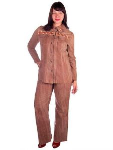 Vintage Brown Chambray Pant Suit Embellished Holy 1970s Batman 40-30-40