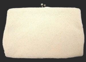 Vintage Clutch Purse Richere White Seed Bead  Japan 1950’S - Fashionconstellate.com