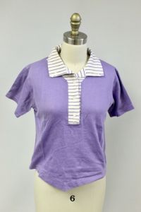 VTG 60s Womens Knit Top 38'' Bust 100% Cotton Purple White Striped