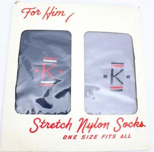 Vtg NIP Mens 100% Nylon Socks Monogram K Mid Century Rockabilly O/S Gray Black - Fashionconstellate.com