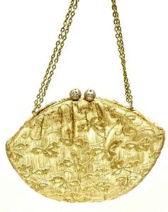 Vintage Fine Arts bag Gold Metallic Damask Convertible Clutch/Shoulder NWOT 60s - Fashionconstellate.com