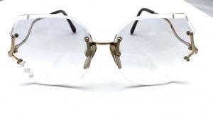 VTG 80s Big Lens Frameless Eyeglasses RX Monogrammed Huge OVERSIZED Geek