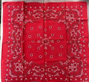 Vtg Fast Color ELEPHANT TRUNK UP Red Bandana Distressed Workwear  18''x18''