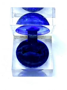 Vintage Retro Lucite Acrylic Ring Box 1.5'' Square Blue Orb Dennison