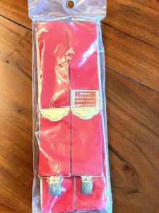 VTG Men's Suspenders Red With Gold-Tone Metal Clips NIP NEW/OLD Heavy Duty
