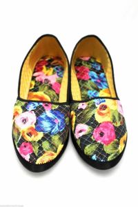 Vintage 1960s Slippers Floral Quilted  7 M  Wedge Unworn Modified Pointed Toe