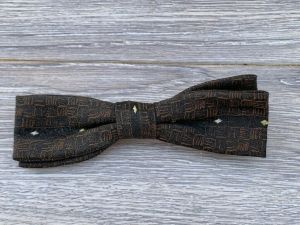 Mens Bow Tie Brown Black Print Rayon Clip On Vintage 1940s USA 