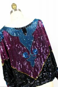 METAMORPHOSIS Sequins Top Poncho Boho M Purple Black Teal Art Deco Etro GOLDBERG - Fashionconstellate.com