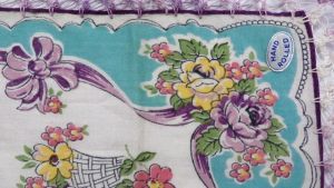 Vintage Hanky Handkerchief Basket Flowers Purples Crochets Edges NWT 1940s - Fashionconstellate.com