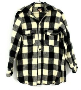 Vintage 1940s Woolrich Buffalo Plaid  CPO Shirt Jacket Sz S/M  BLK & Ivory