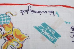 Eddy Elephant VTG1950s Children's Handkerchief Linen Red Orange Swimming Hole - Fashionconstellate.com