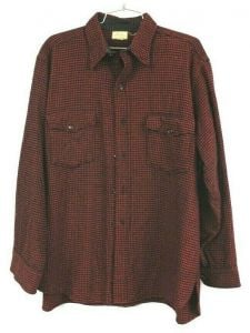 Vintage LL BEAN Red & Black Check Plaid Wool Mens  Shirt XL 17'' Hunting