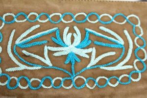 Vintage  Suede Change Purse Embroidered Brown & Turquoise Phone Case 1970s - Fashionconstellate.com