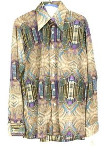 VTG JP2 Bardun Disco 70s Nylon Shirt M Galleria Milan Italy Point Collar Purple