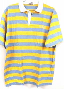 VTG 1980s UCLA  Soft Thin Blue Yellow Striped Polo Shirt RC Sportswear XL Big R