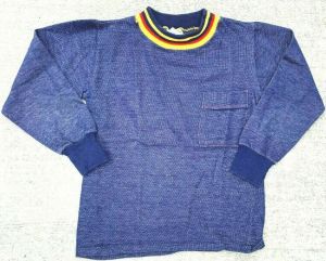 VTG 70s sz 8 Boys Croton  LS Striped Crew Neck Shirt Blue Brady Bunch Denim Blue