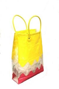 VTG Mod Tote Bag Shopper 60s Hot Pink, Yellow and Clear Large Wet Look Vinyl - Fashionconstellate.com