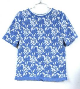 80s VTG Fairy Kei Sweater Pastel Blue Aurora Roses Lurex Sz M Kawaii  - Fashionconstellate.com