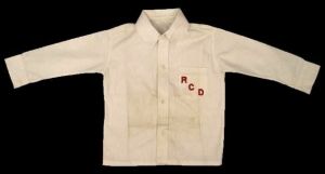 Vintage Boys White Cotton School Shirt & Tie 1950S 28'' Chest RED ''RFD'' Monogram 