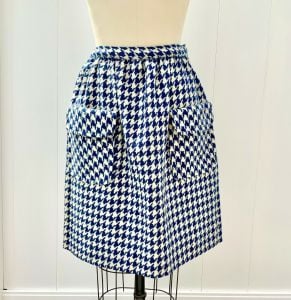 Sloat Women’s Small Wool Skirt Navy White Herringbone Vintage 1960S