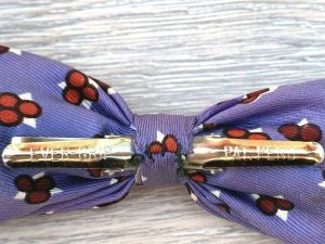 Ever Grip Mens Bow Tie Purple Red ''Cherries'' Rayon Clip On Vintage 1940s USA  - Fashionconstellate.com