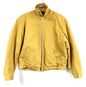 VTG Mens L XL Chore Work Jacket Gold Cotton Poplin 60s Striped Faux Fur Lined