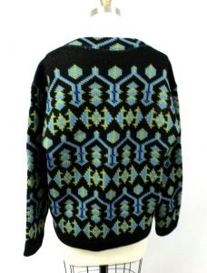 VTG Patrik Peele Studio Wool Sweater Nordic Geometric Blue Green Black L 50'' Uni - Fashionconstellate.com