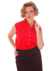Vintage Womens Blouse Lipstick Red Cotton Sleeveless 1950s Starlight Brand
