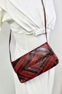 VTG David Mehler Vintage Purse Bag Reptile Clutch 1980S Womens Red Suede Block
