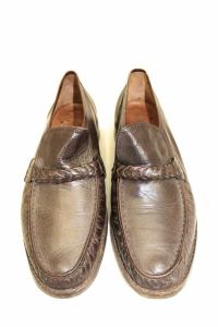 Vtg CLARKS Handmade Brown Leather Braided Slip On Loafer 1970s  Men's 11.5D