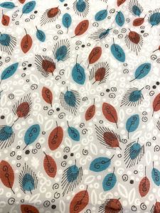 Vintage Cold Rayon Dress Fabric Yardage #1 Gray w/Red Blue Green Feathers 41x80