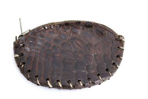 Vintage  Alligator Change Coin Purse Brown Zipper Top 1940s Handmade Football - Fashionconstellate.com