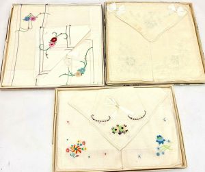 Vintage Boxes 3 Gift Box Hankies with 3 in Each Embroidered 1940s Great Gift