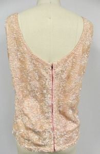 Vintage  Sweater Shell  SequinPeach Wool Bust 42 1950S - Fashionconstellate.com