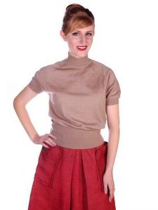Gino Paoli VTG Womens Sweater Tan Wool Wide Waistband 1940s Italy M Guernsey - Fashionconstellate.com