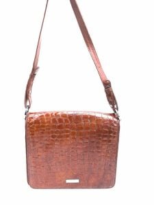 VTG Charles Jourdan Patent Crocodile-Embossed Leather Brown Shoulder Bag 1970s - Fashionconstellate.com