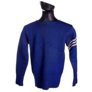 VTG Mens Knit SCHOOL Sweater Royal Blue Wool 1930s 44'' Chest White Sleeve Stripe