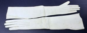 Antique White Kid Leather Opera Length Gloves Womens 6 3/4  Made Italy 21'' Long - Fashionconstellate.com
