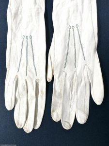 White Kid Leather Gloves Antique VTG Long Opera Length Wedding French 10 Button - Fashionconstellate.com