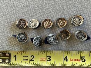ANTIQUE  CUT STEEL BUTTONS 10 With Crest Copper/Steel Shank 5/8'' - Fashionconstellate.com