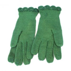 VINTAGE HAND KNITTED Womens GLOVES WITH Applique Green Red Sz 7 1940s Peg Hanger - Fashionconstellate.com