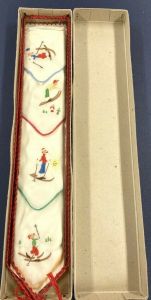Vintage Box of 4 Swiss Handkerchiefs Embroidered Hankie Ski Theme 1940s
