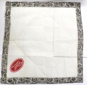 Vintage Linen  Hanky  Handkerchief Monogrammed M Black Paisley Border Unisex
