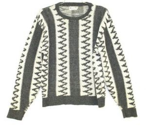 Vintage mens Sweater Geometric Gray White Acrylic Orlon Marked XL 1960s