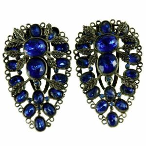 Vintage  Estate Jewelry Dress Clips  Large Blue Teardrop Stones 1930S